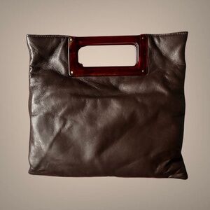 Vintage Women's Ande Square Shaped Brown Leather Handbag with Acrylic Handle